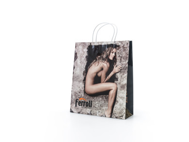 Shopper bag 38x13x45 H - Carta patinata 140 gr. - plastifica lucida - Stampa Quadricromia fondo pieno - maniglia ritorta cotona