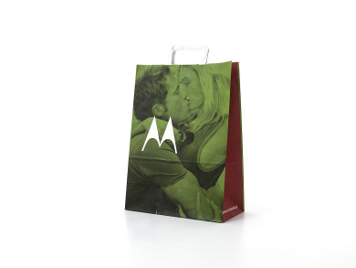 Shopping bag fiera32x16x44 H - Carta KB 120 gr. - Stampa quadricormia - maniglia piatta bianca