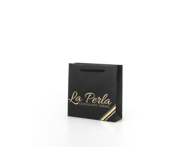 Shopping bag personalizzata 28x8x25 H - Carta patinata 190 gr. - Stampa 1 colore fondo pieno + oro a caldo - maniglia corda cotone cm 50