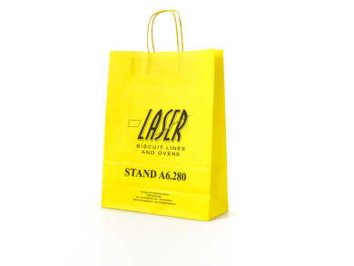 Shopper bag personalizzata 32x13x42 H - Carta Kraft Bianco 100 gr. - Stampa 1 colore serigrafia - maniglia in carta ritorta ( riferimento subito pronte + serigrafia )