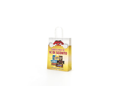 Shopping bag 18x8x25 H - Carta patinata 100 gr. + vernice di protezione - Stampa quadricromia fondo pieno - maniglia carta ritorta