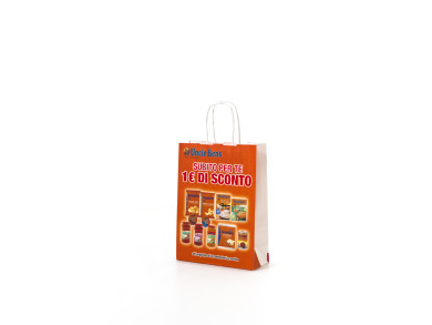 Shopper carta 18x8x25 H - Carta patinata 120 gr. + vernice di protezione - Stampa quadricromia - maniglia in carta ritorta