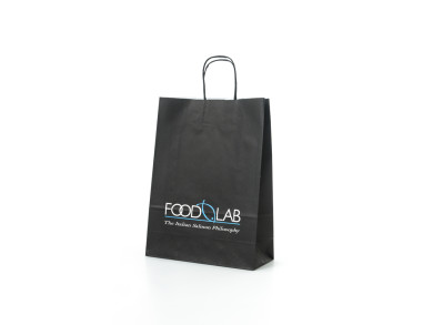 Shopping bag 26x11x34 H - Carta Kraft Bianco 100 gr. - Stampa 2 colori fondo pieno - maniglia in carta ritorta