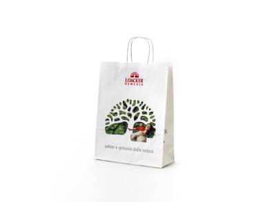 Shopper bag 26x11x34 H - Carta Kraft Bianco 120 gr. - Stampa quadricromia - maniglia in carta ritorta