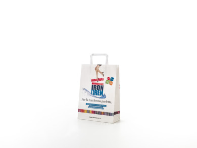 Shopping bag 23x10x32 H - Carta patinata 100 gr. + vernice di protezione - Stampa quadricromia + 2 a pantone - maniglia carta piatta