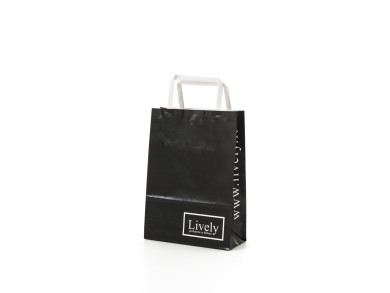 Shopping bag 18x8x25 H - Carta patinata 120 gr. - vernice di protezione - Stampa 1 colore fondo pieno - maniglia piatta in carta