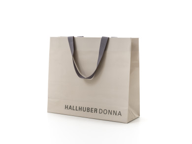 Shopping bag personalizzata 36x12x31 H - Carta patinata 165 gr. - plastifica lucida - Stampa 2 colori fondo pieno - maniglia fettuccia gros grain&nbsp;cm 2,5x50