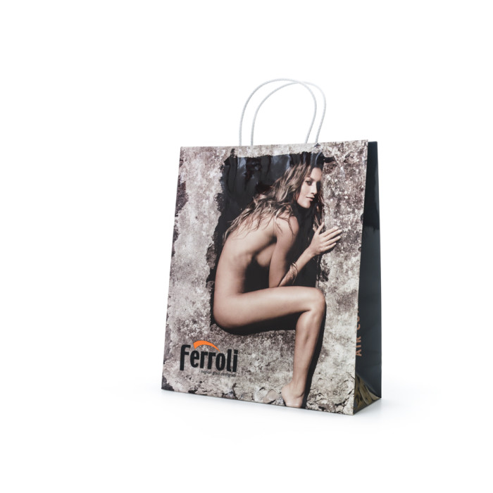 Shopping bag carta maniglia ritorta con risvolto